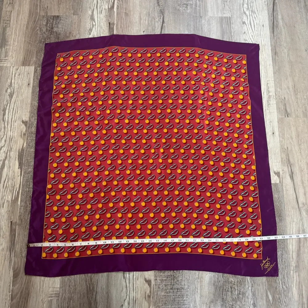 Vintage John Hancock Olympic Silk Scarf Purple Medal Print 33x33 Retro 80s 90s